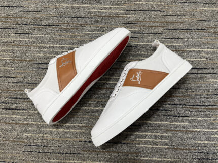 Elegant White Men’s Sneakers with Brown Leather Detail – Modern and Comfortable Design